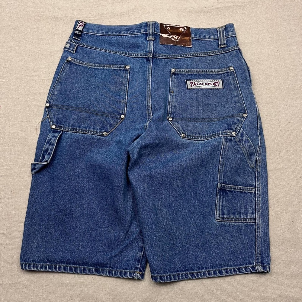 VTG Y2K PACO SPORT Men's Denim Carpenter Shorts Blue Size 34 Relaxed Fit‎
